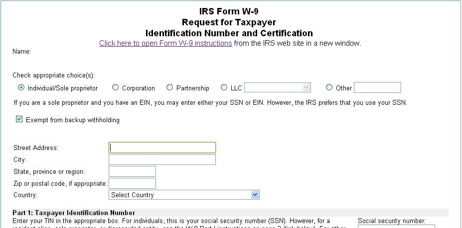 Tax Form #9 for Google AdSense